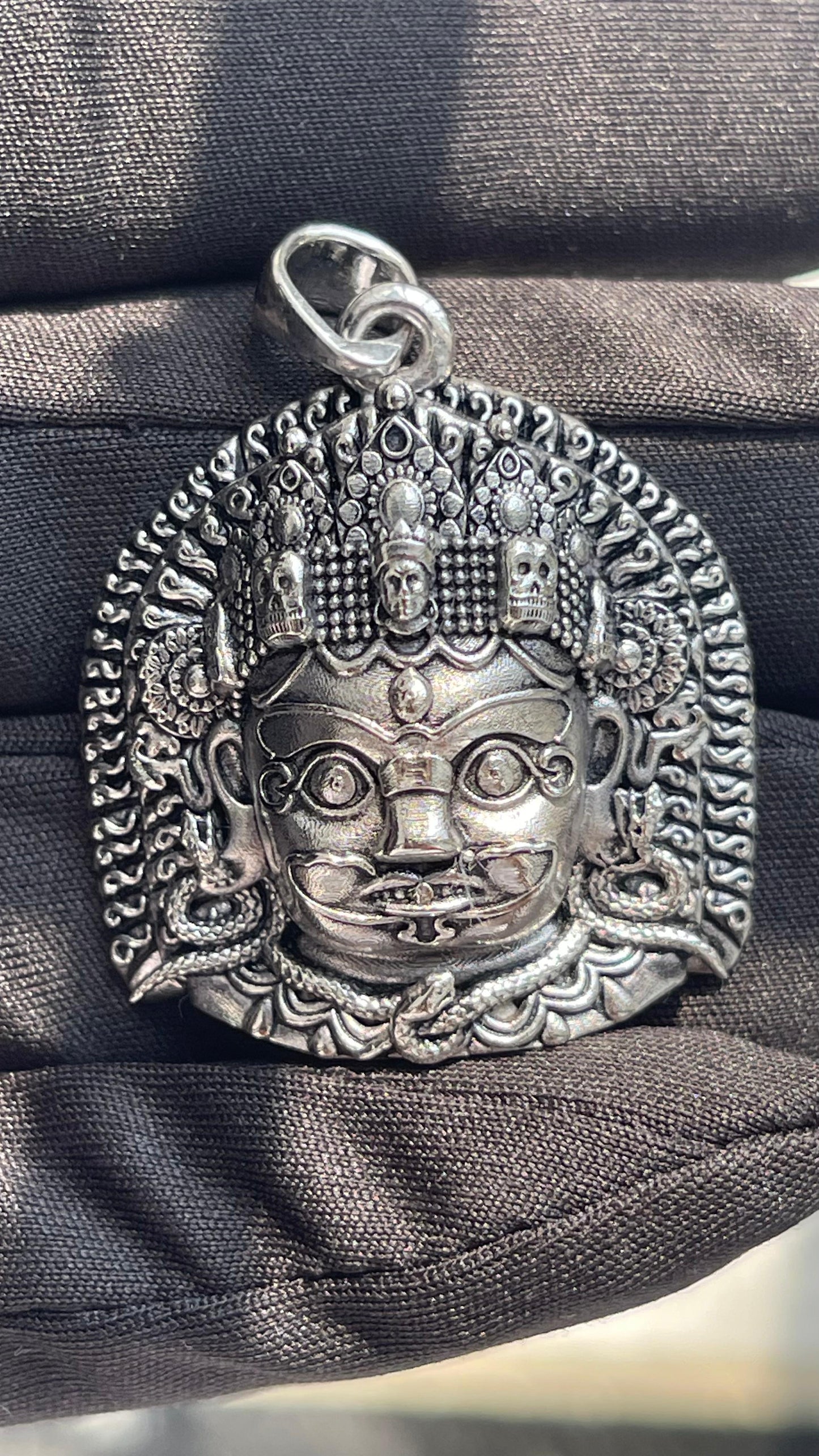 Silver kaal bhairav pendant