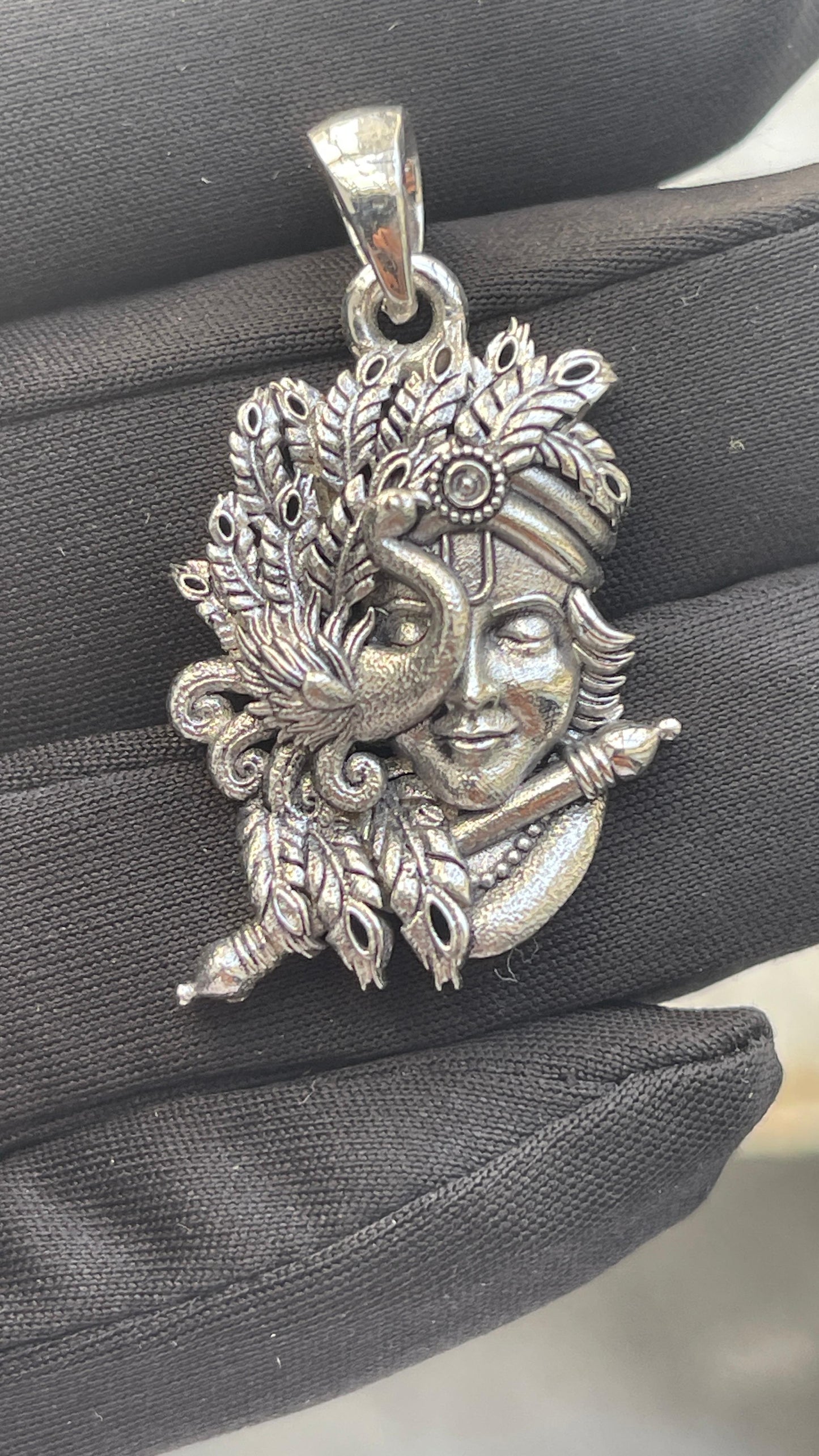 Silver Peacock With Krishna Pendant