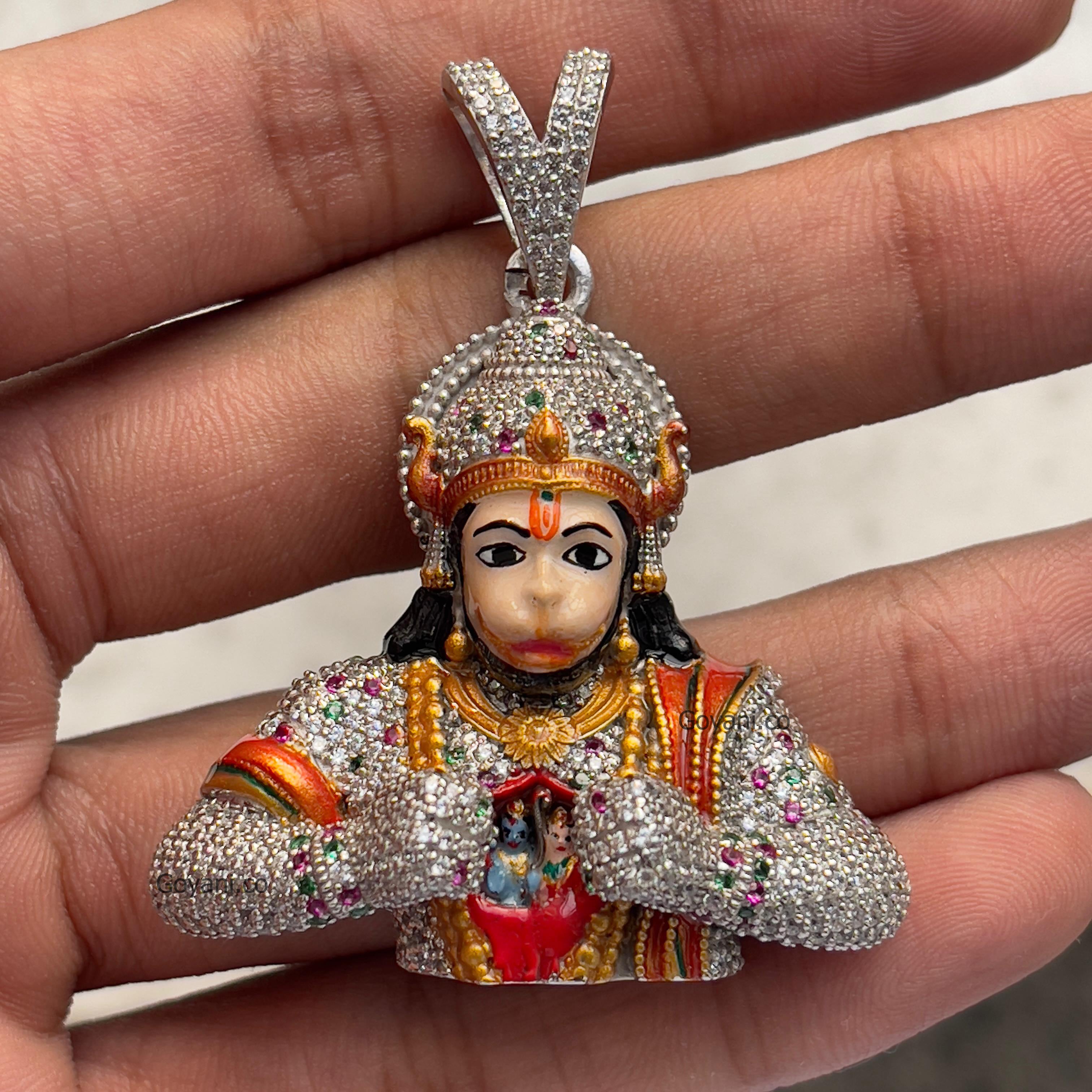 Ice Full Diamond Hanumanji Pendant Hip Hop Style 925 Silver Lord Hanuman Necklace