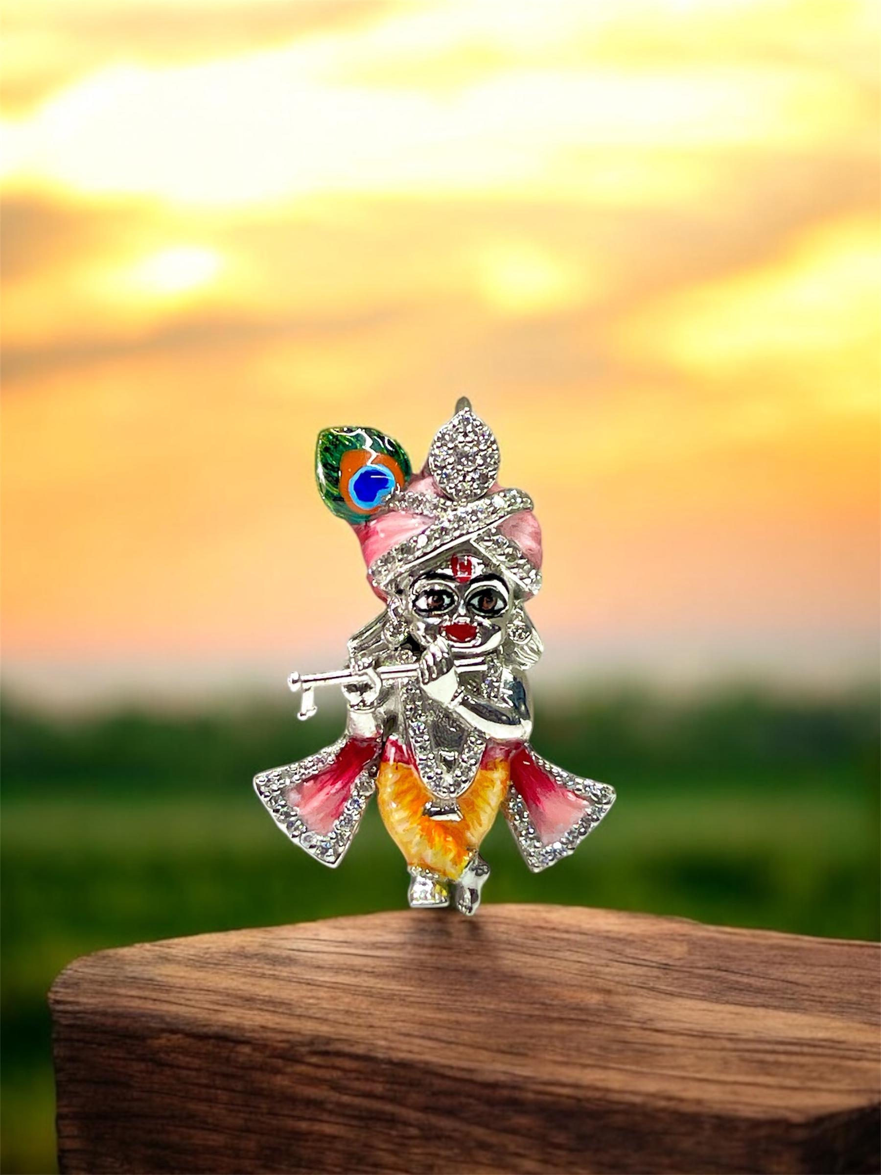 925 Silver Little Krishna Idol Pendant with Stones & Enamel – Divine Bal Gopal Jewelry for Blessings, Devotion & Protection