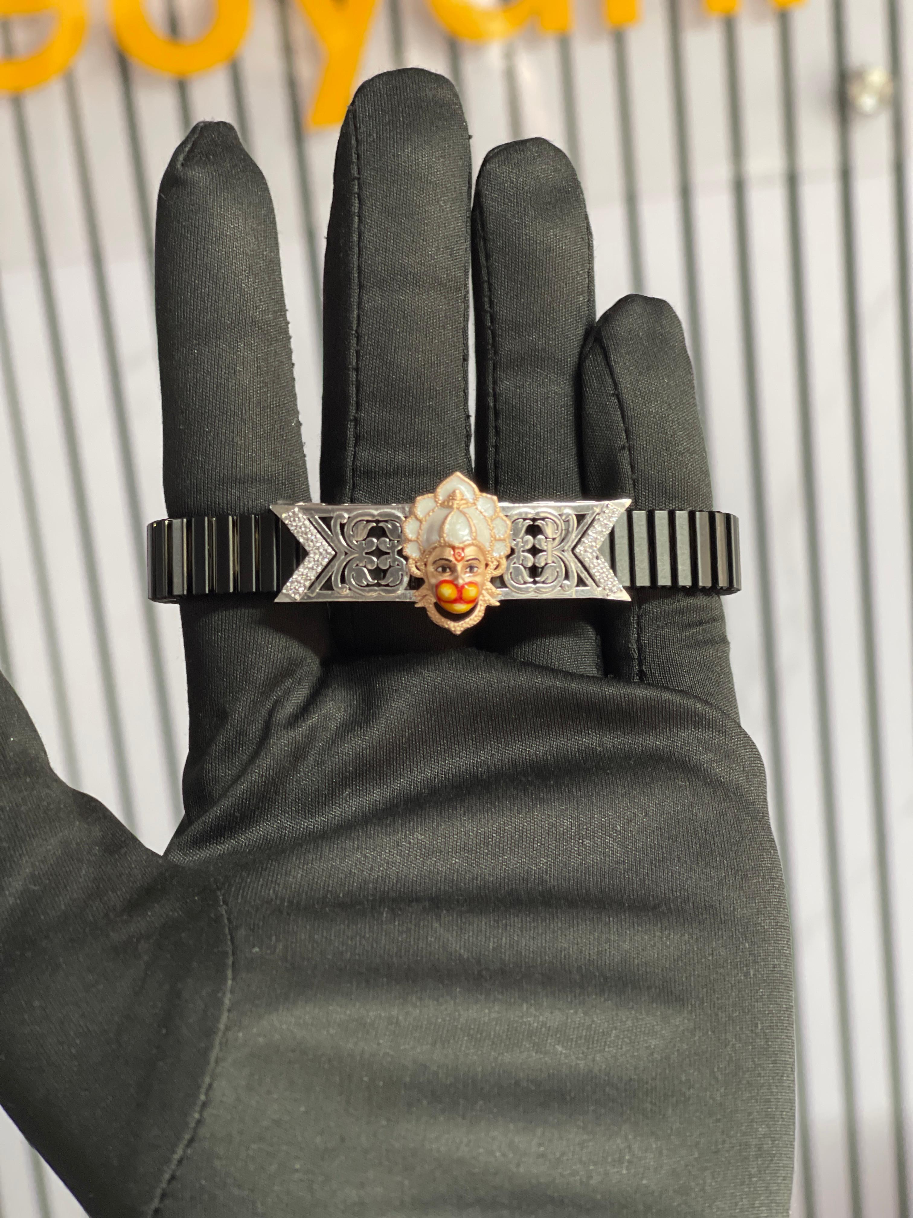 925 Silver Hanumanji Bracelet – Spiritual Hindu Jewelry – Protection & Strength – Adjustable Devotional Wristwear for Men & Women