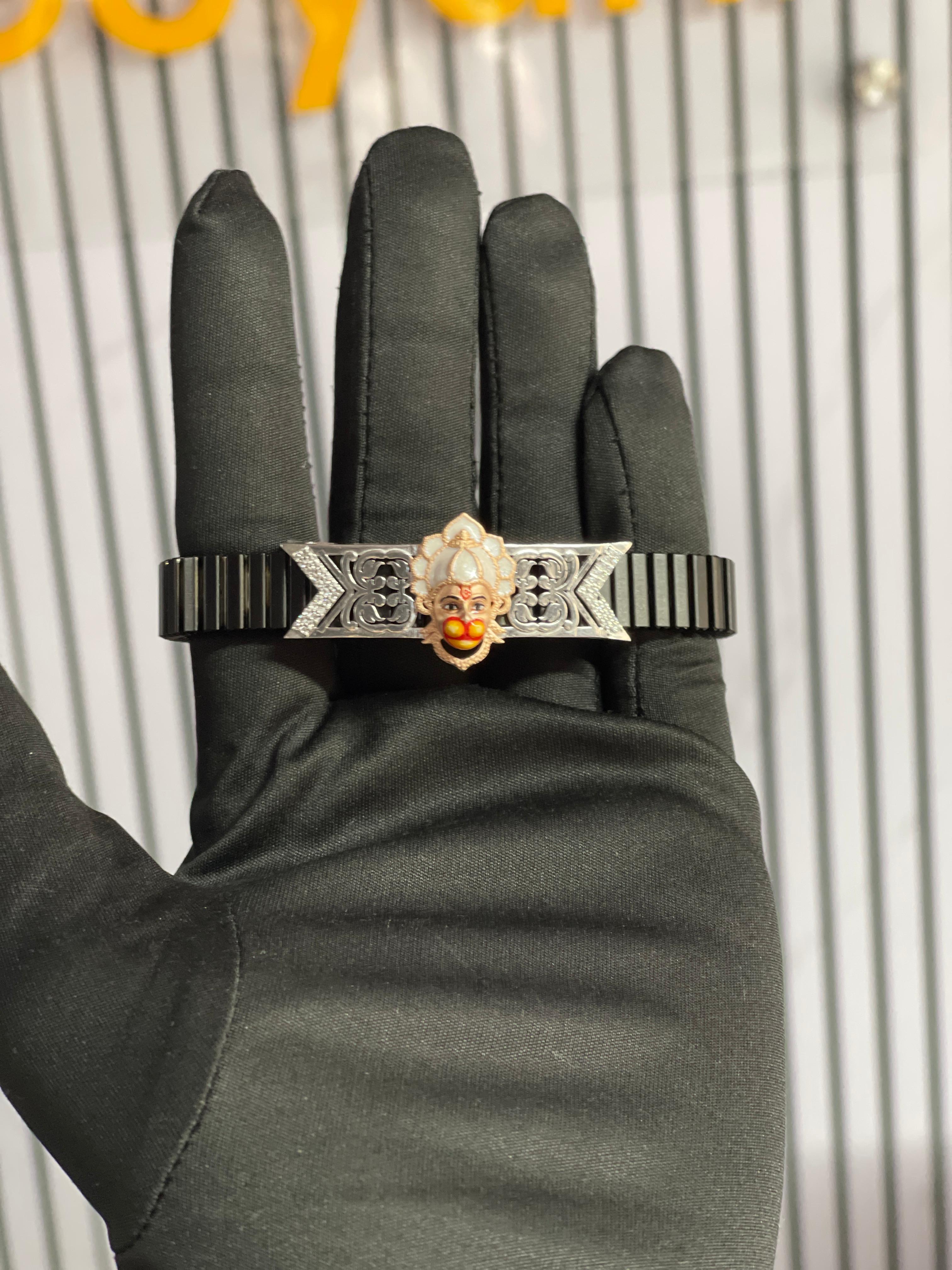 925 Silver Hanumanji Bracelet – Spiritual Hindu Jewelry – Protection & Strength – Adjustable Devotional Wristwear for Men & Women