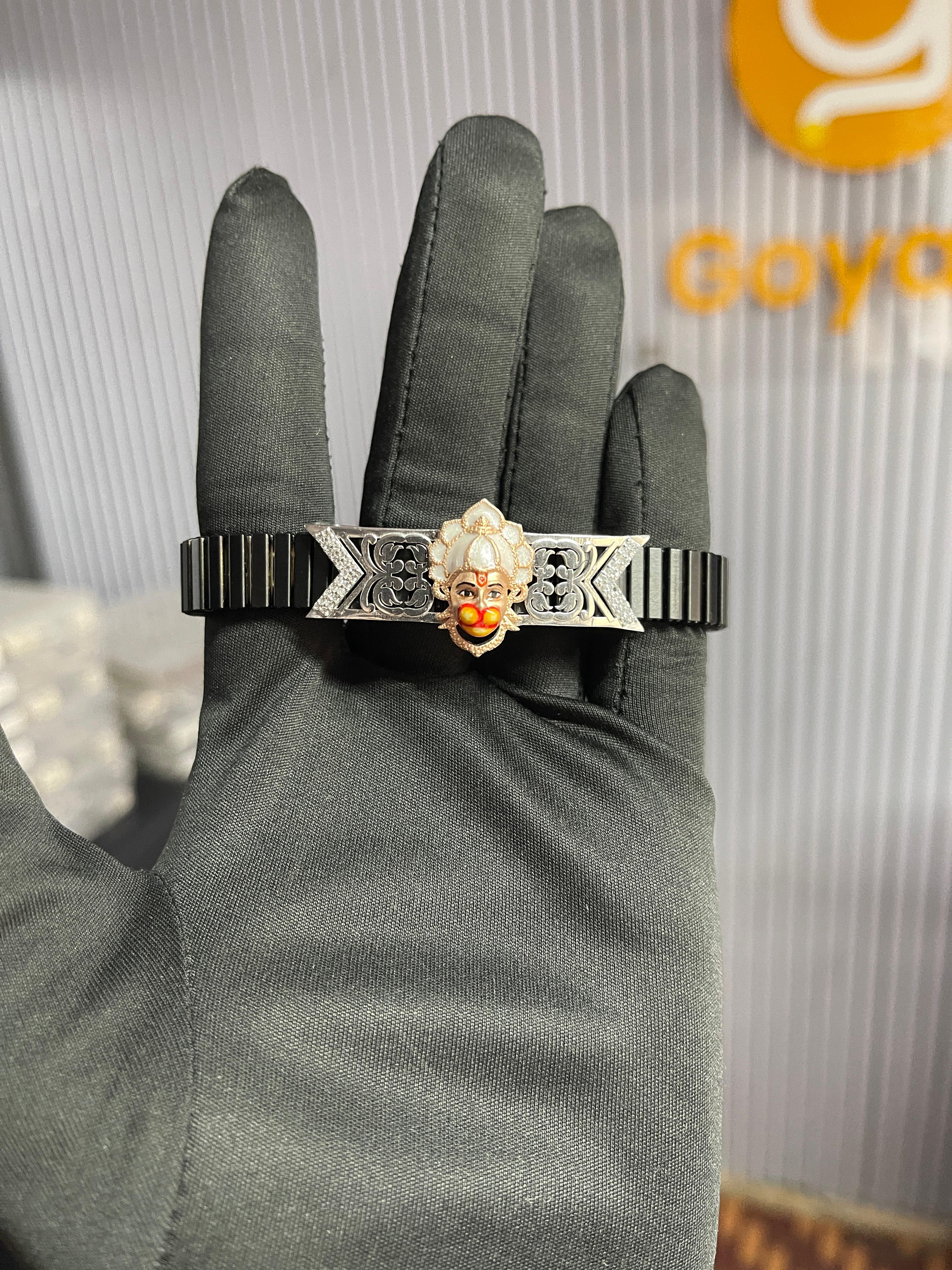 925 Silver Hanumanji Bracelet – Spiritual Hindu Jewelry – Protection & Strength – Adjustable Devotional Wristwear for Men & Women