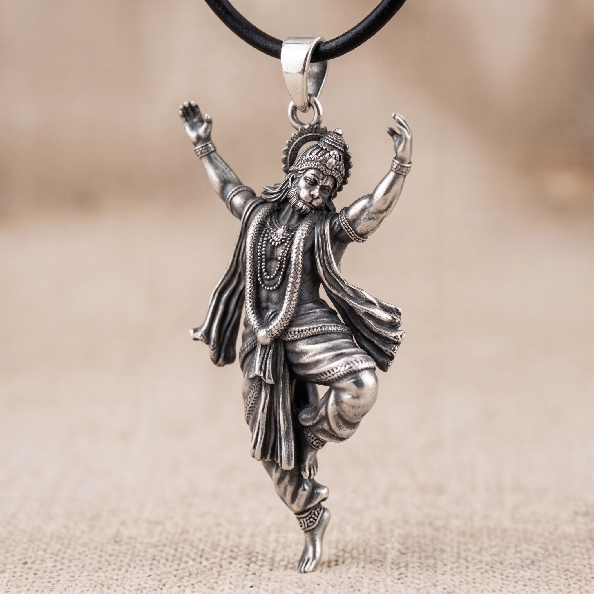 Wearable 925 silver Hanumanji devotional pendant