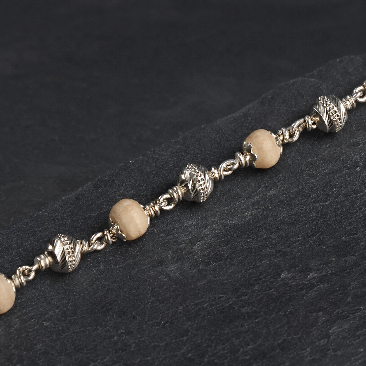 925 silver CNC bead Tulsi bracelet front view