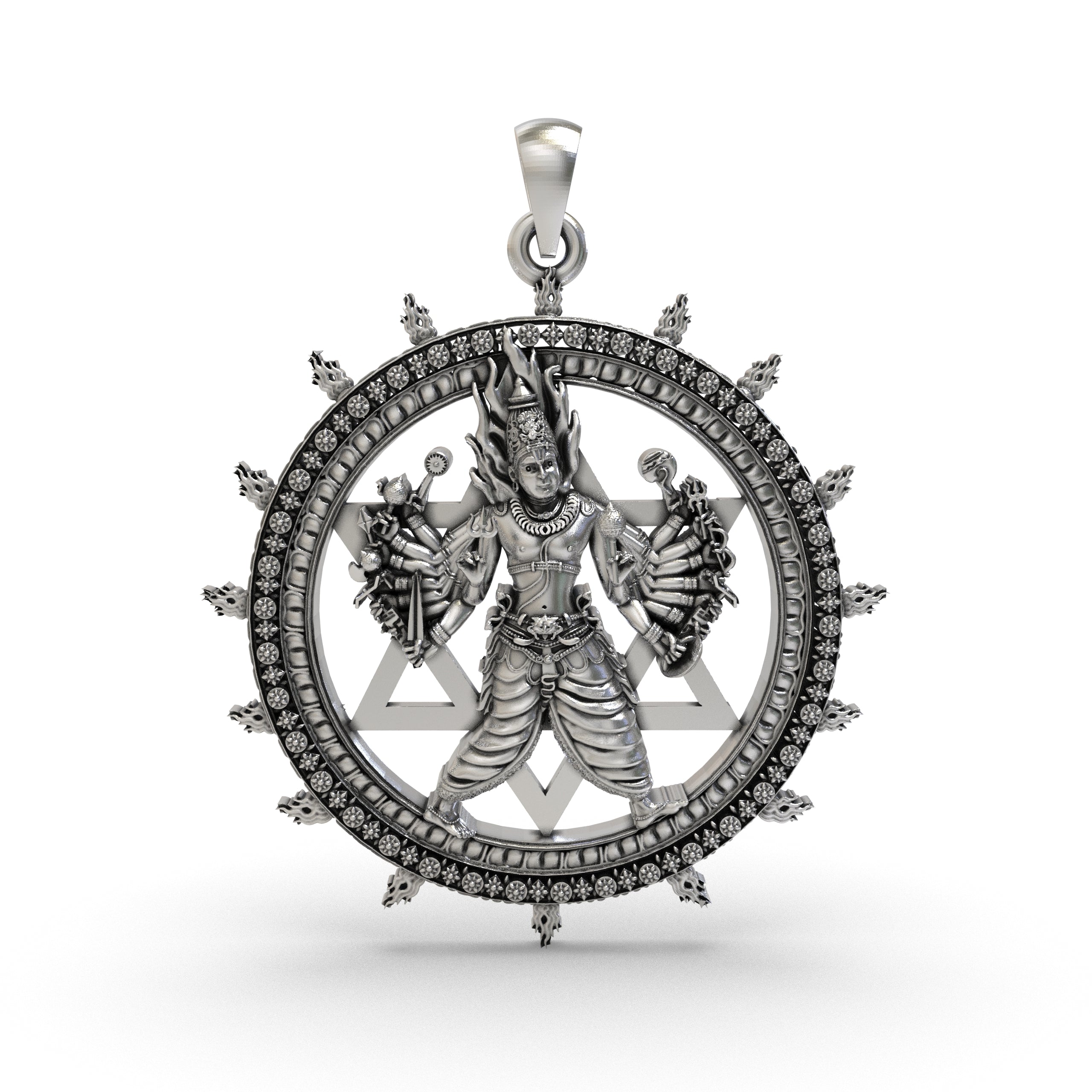 925 Silver Sudarshan Chakra Pendant with Yantra and Vishnu Divine Protection, Power & Energy Shield Necklace