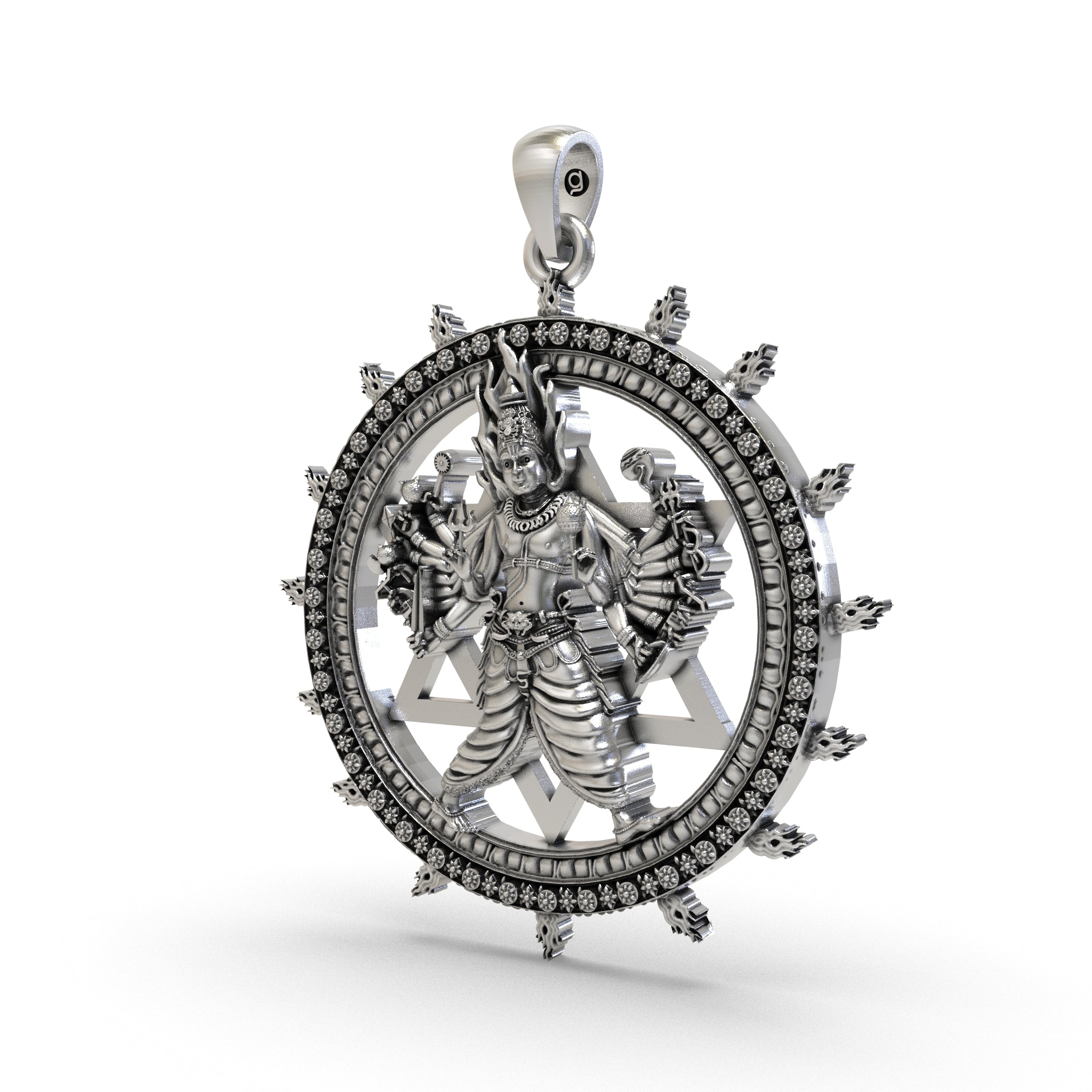 925 Silver Sudarshan Chakra Pendant with Yantra and Vishnu Divine Protection, Power & Energy Shield Necklace