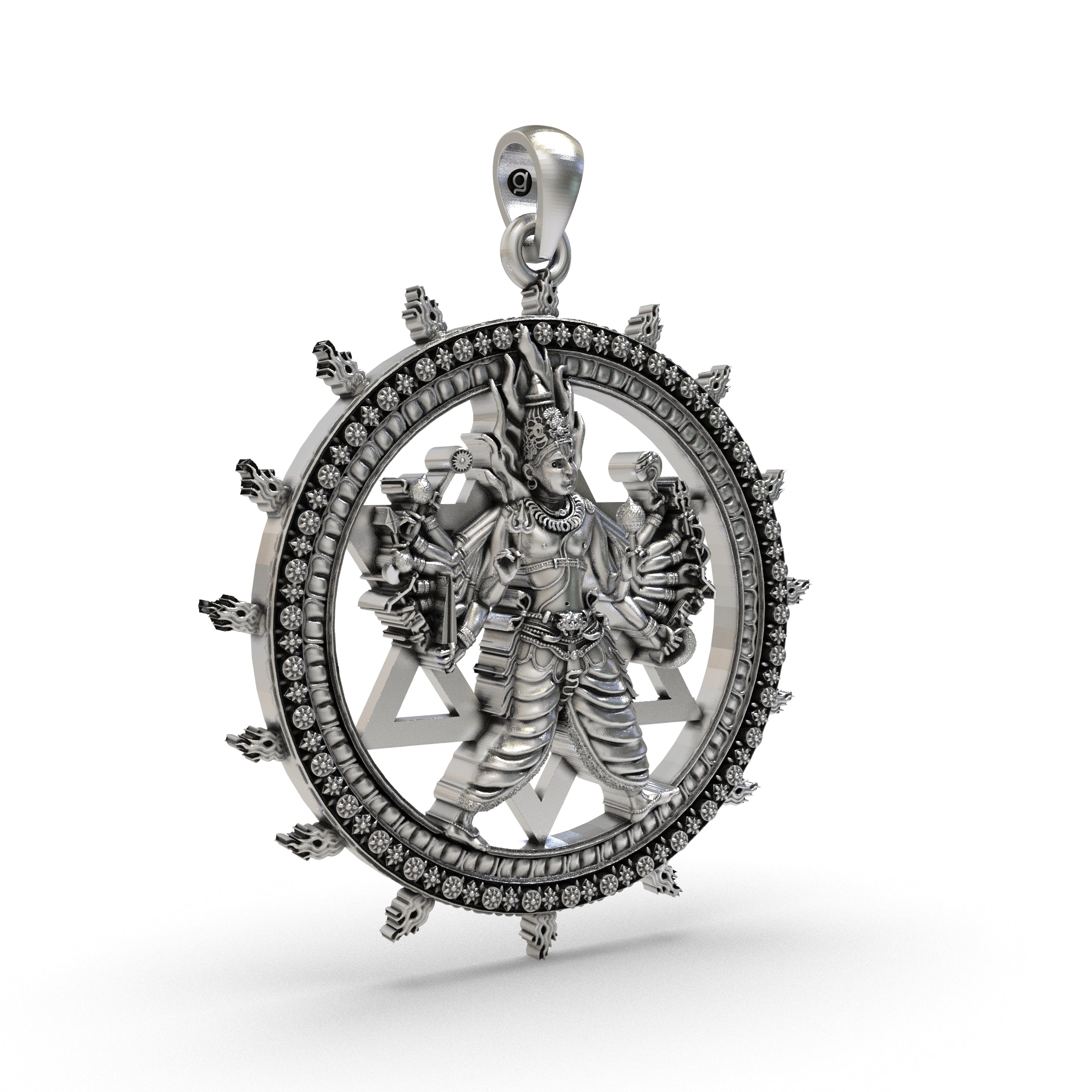 925 Silver Sudarshan Chakra Pendant with Yantra and Vishnu Divine Protection, Power & Energy Shield Necklace