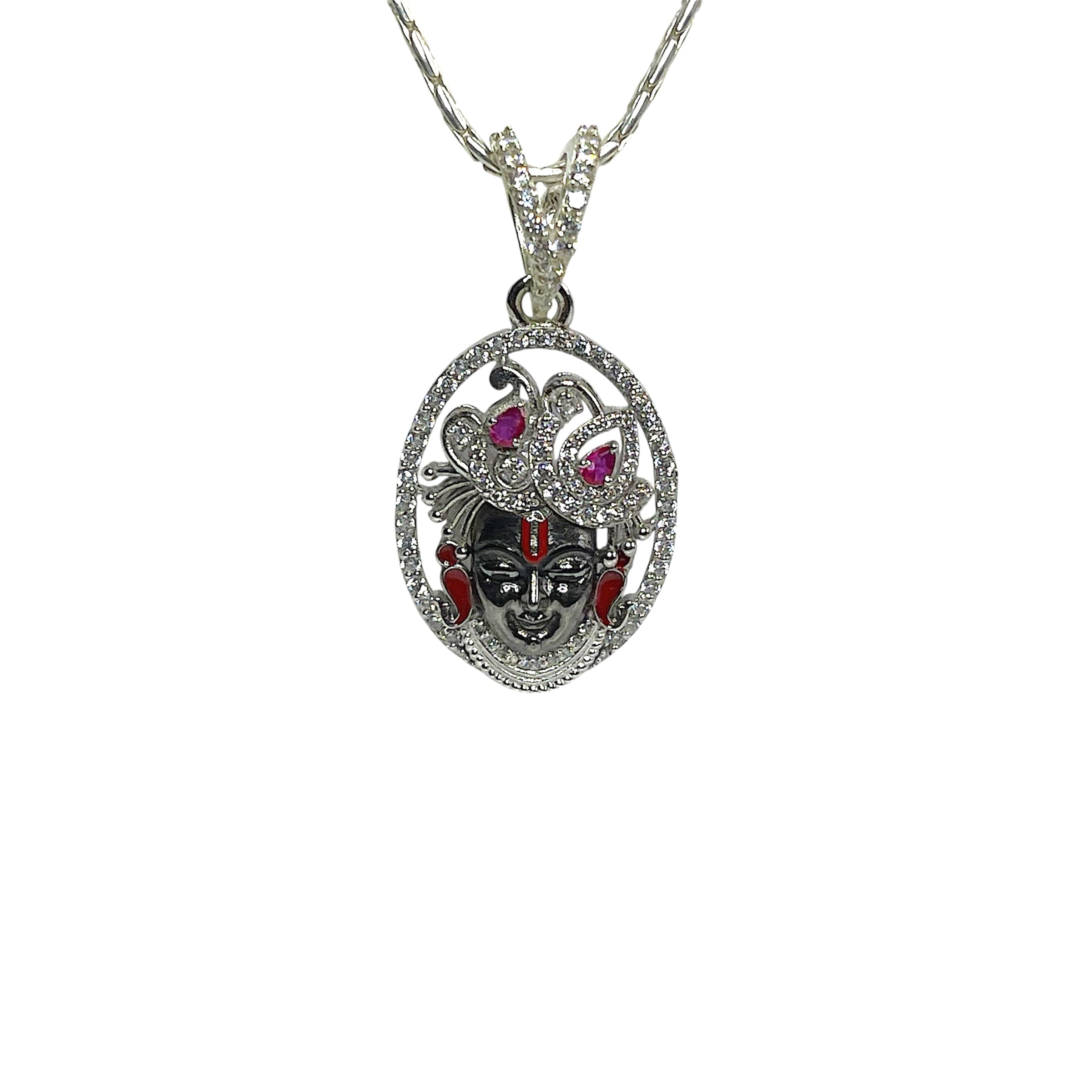 925 silver Shrinathji face pendant front view