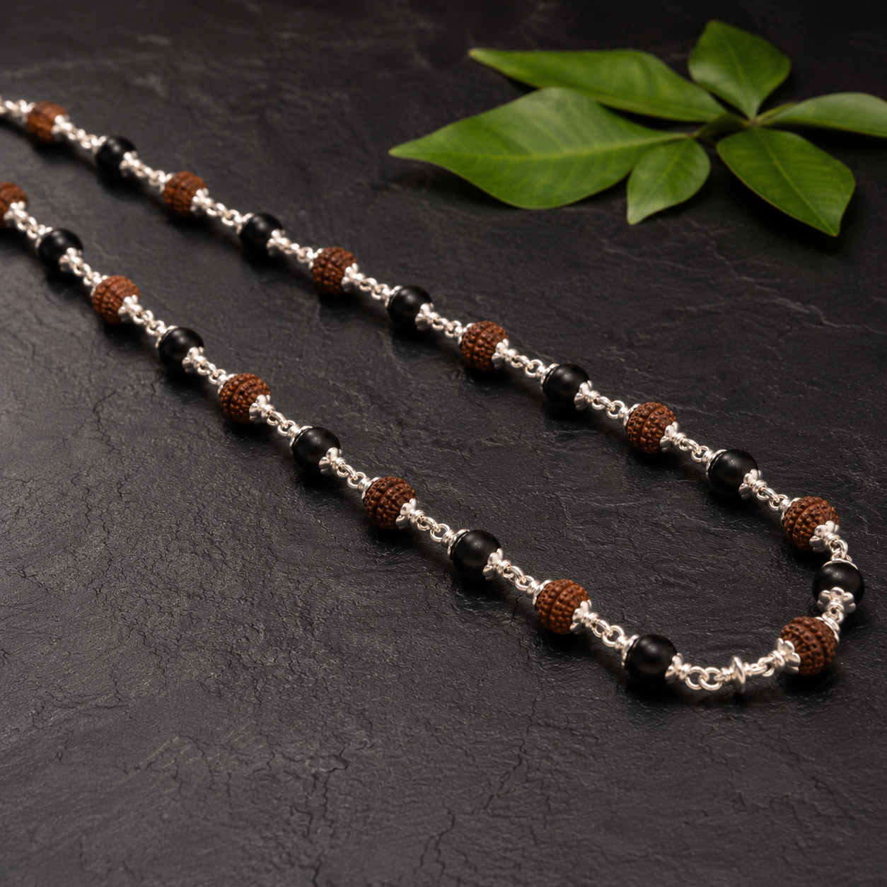 Handcrafted Rudraksha Karungali 925 silver mala