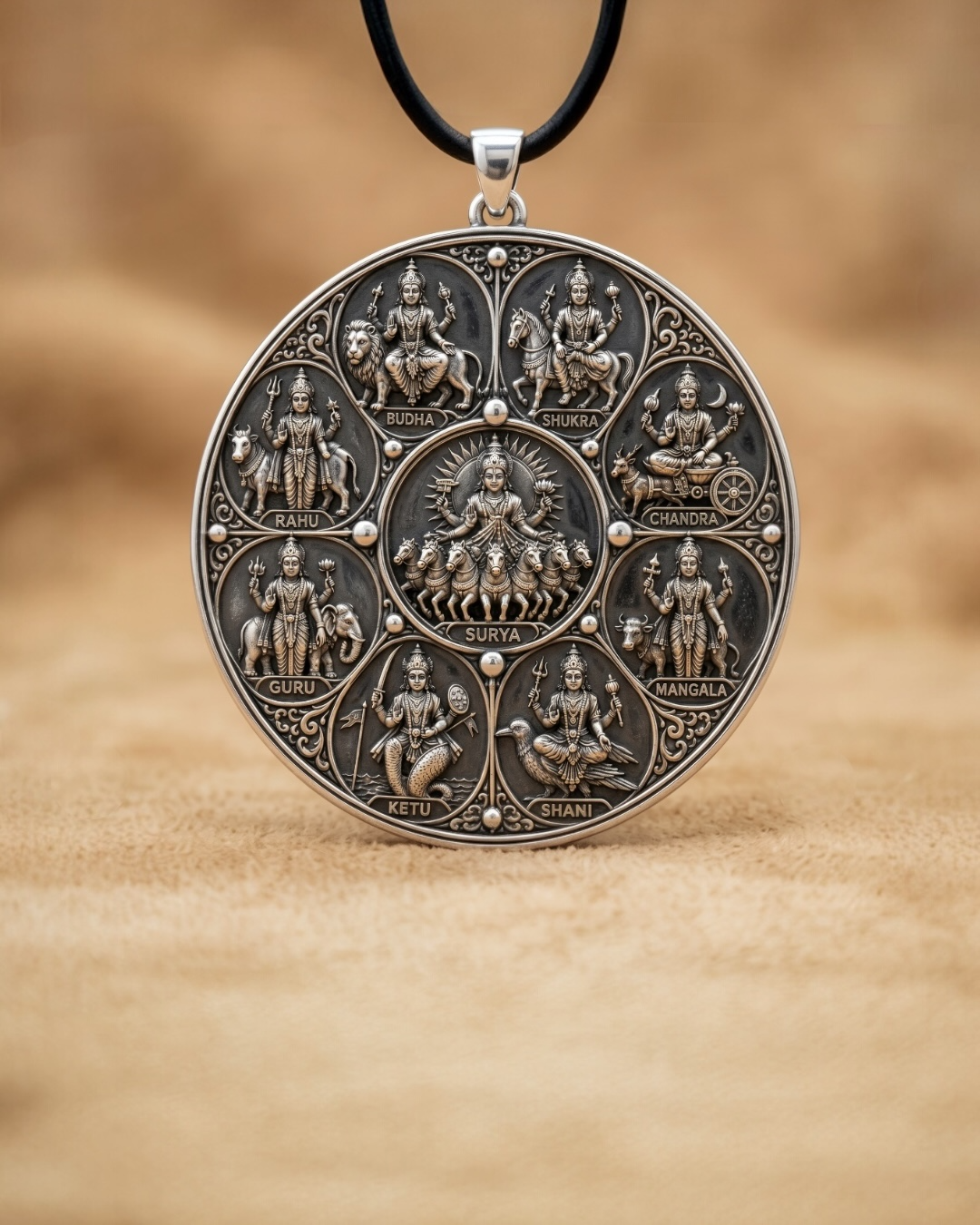 Navagraha 925 silver pendant front view