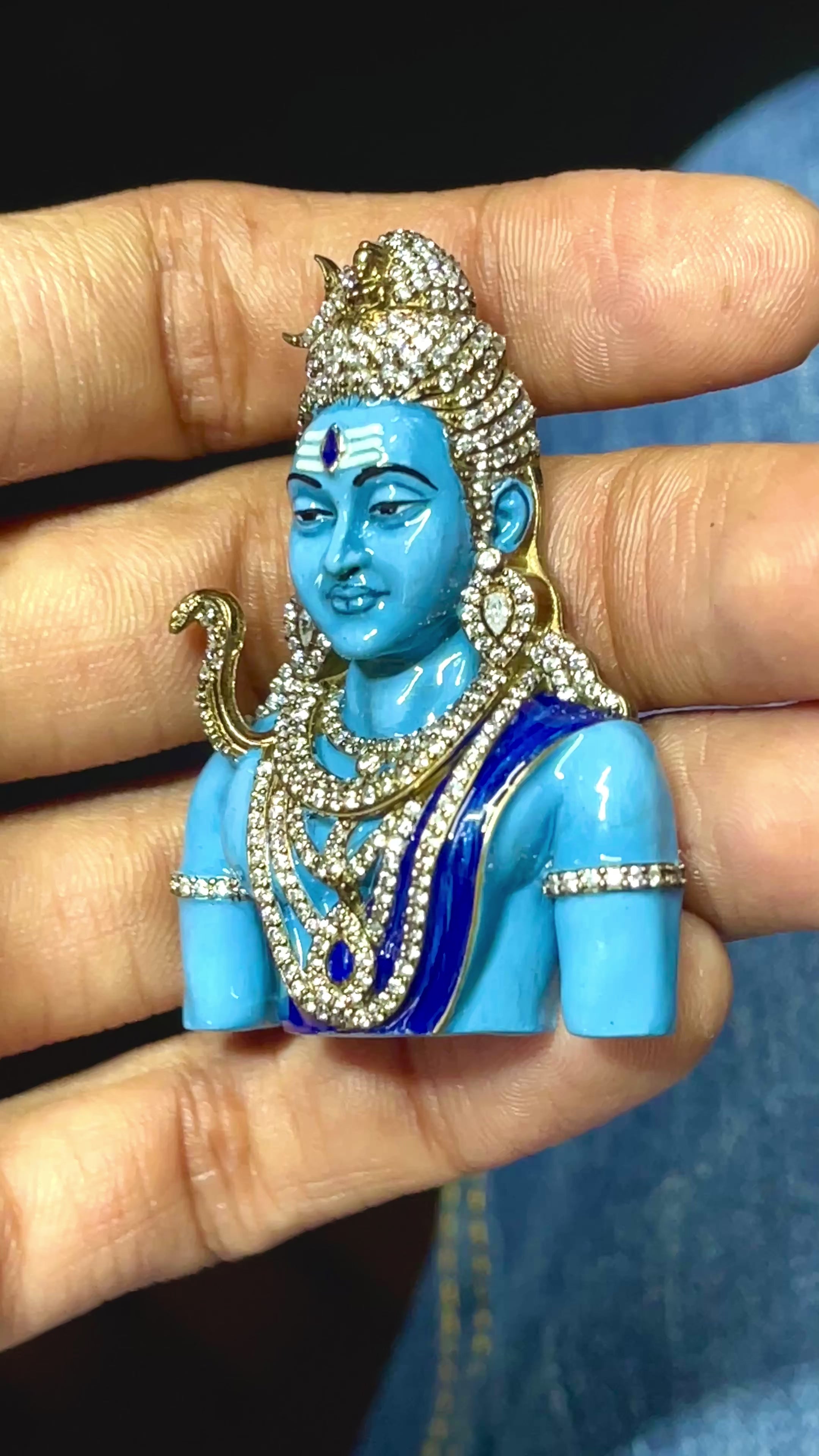 925 Silver Shiva Pendant with Meena Enamel & Sparkling Stone Work – Mahadev Spiritual Necklace | Hindu God Jewelry for Men & Women