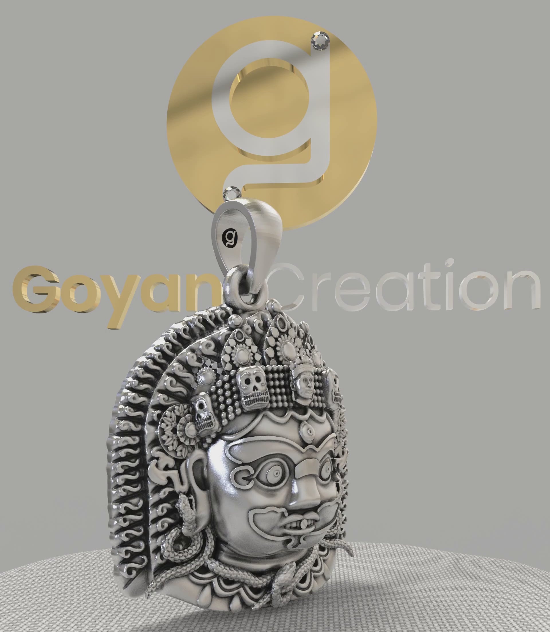 Silver kaal bhairav pendant