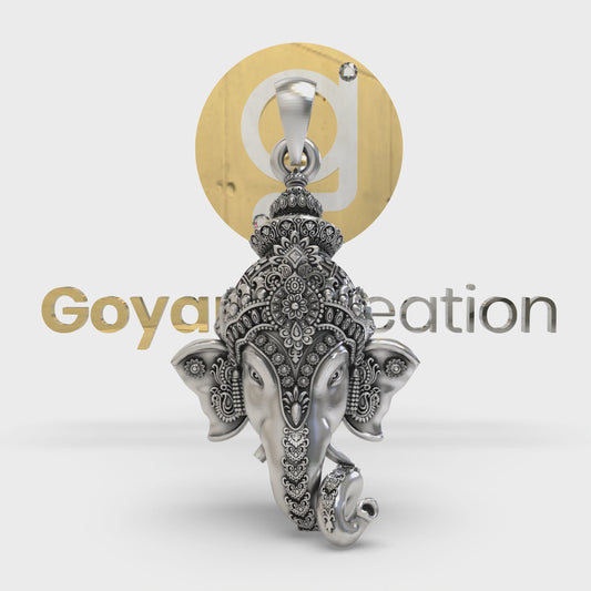 925 Silver Ganpati Face Pendant