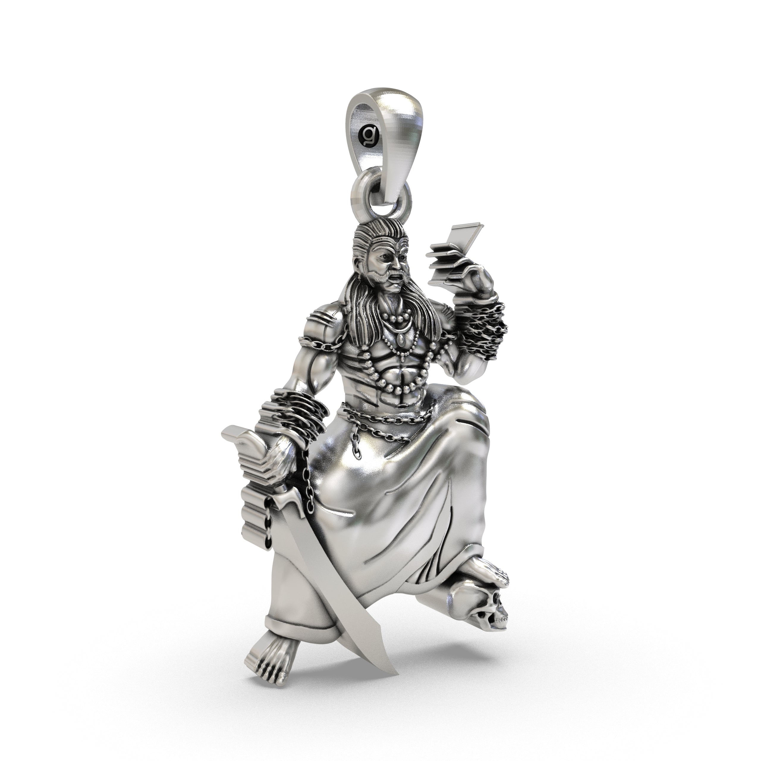 925 Silver Sanggili Karuppar Pendant – South Indian Guardian Deity Amulet